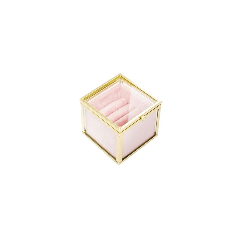 Guldcenter smykkeskrin i messingforgyldt glas med rosa velour, Lille